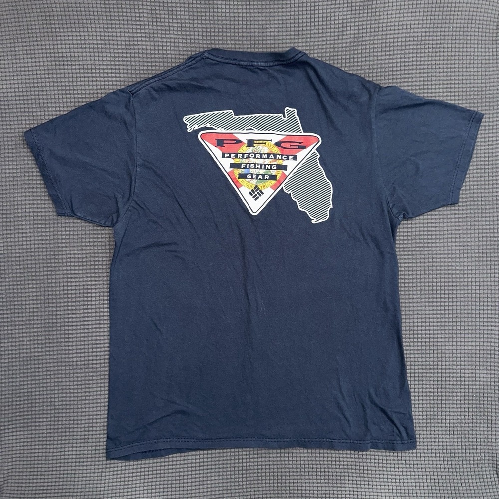 Columbia PFG Navy Blue Short Sleeve T-Shirt w/Florida Flag Large